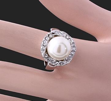 12mm SWAROVSKI PEARL n CRYSTAL RING-sz 9